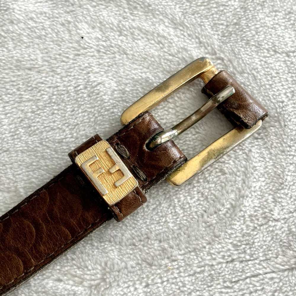 Fendi Vtg Fendi Leather Belt Brown Gold Logo Embo… - image 3