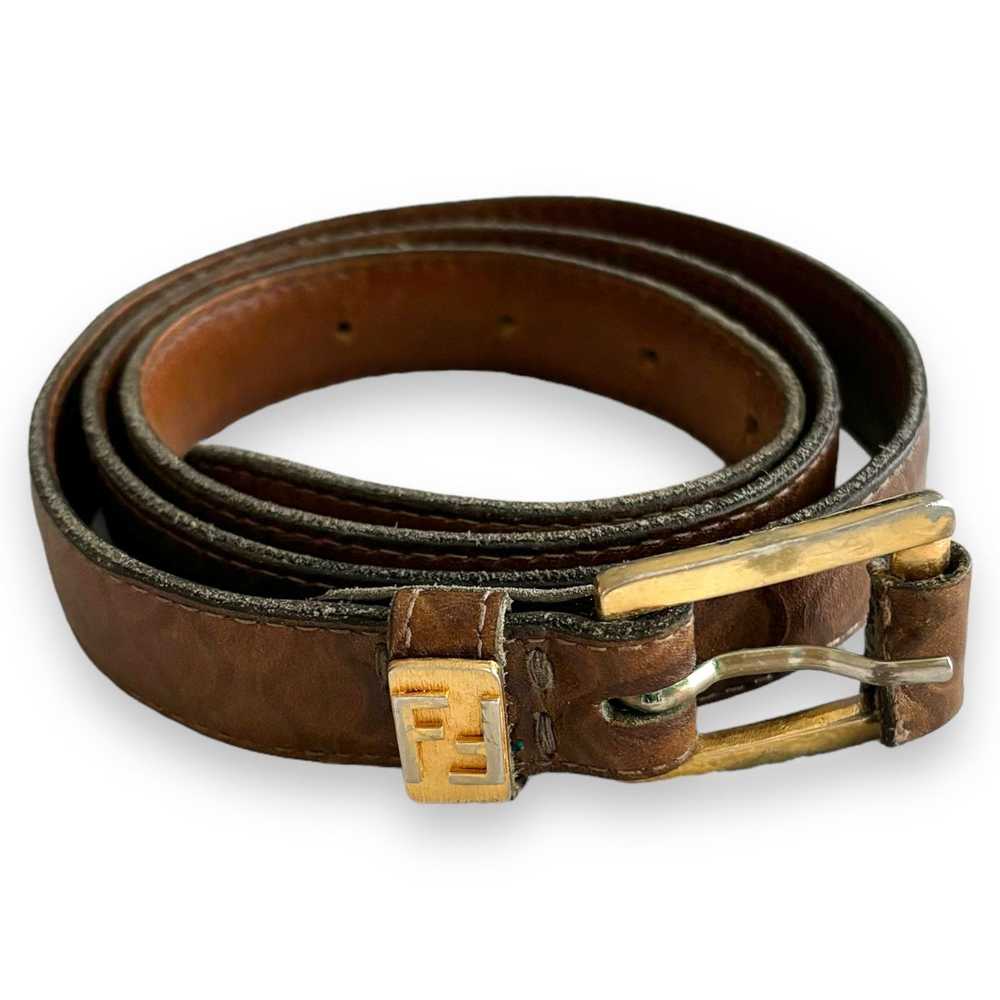 Fendi Vtg Fendi Leather Belt Brown Gold Logo Embo… - image 9