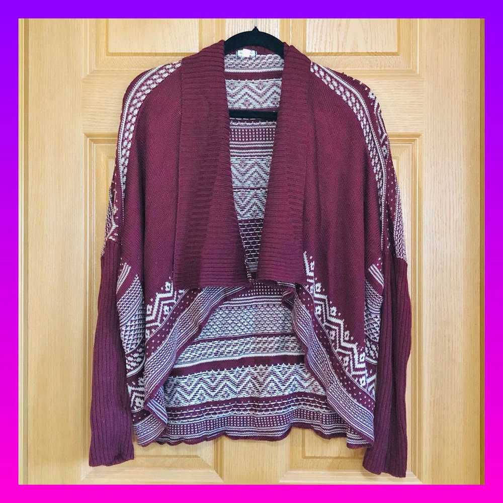 Other Eyeshadow Burgundy White Cardigan Sweater A… - image 1