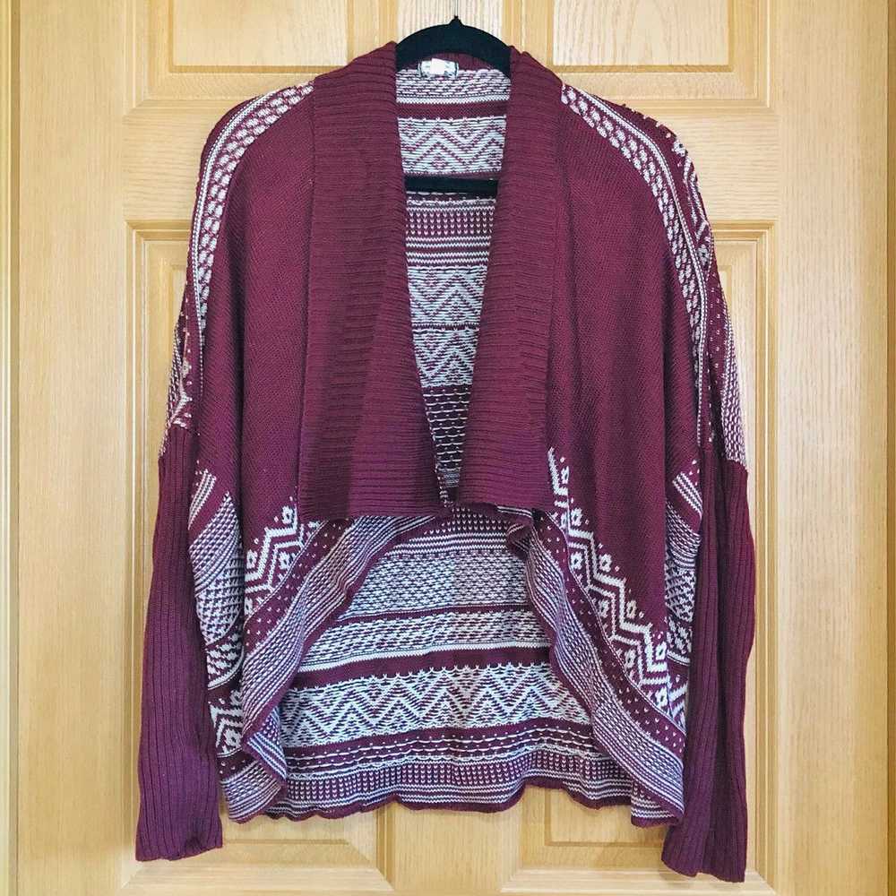 Other Eyeshadow Burgundy White Cardigan Sweater A… - image 2