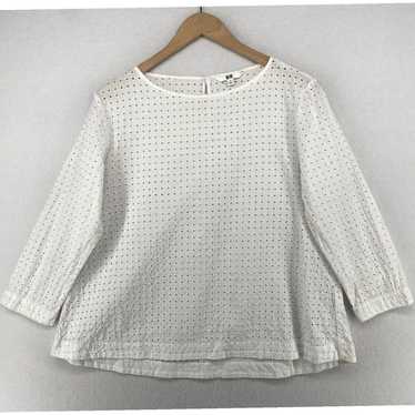 Uniqlo White Cotton 3/4 Sleeve Boxy Top with Back… - image 1