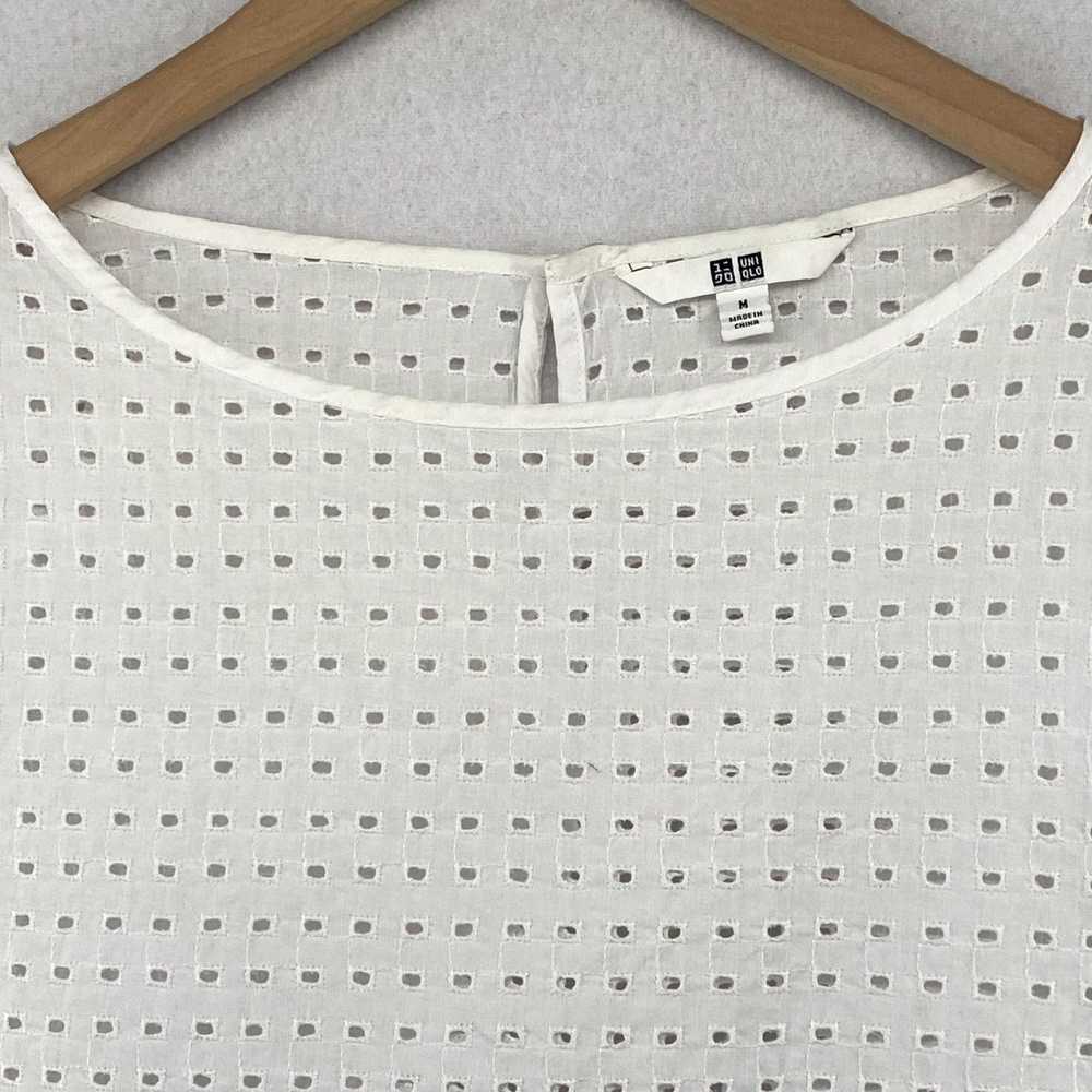 Uniqlo White Cotton 3/4 Sleeve Boxy Top with Back… - image 4