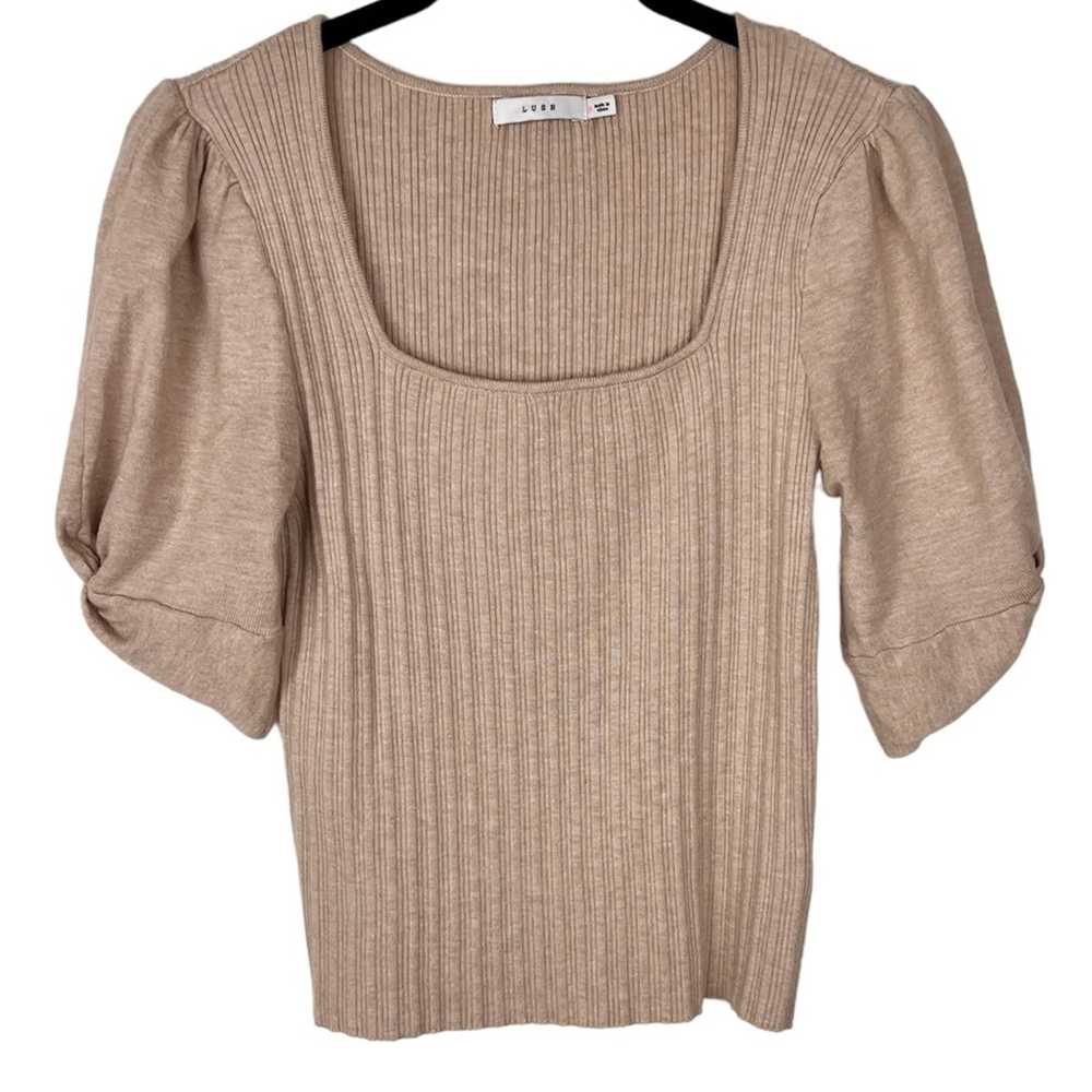 LUSH Puff Sleeve Ribbed Knit Square Neck T-Shirt … - image 1