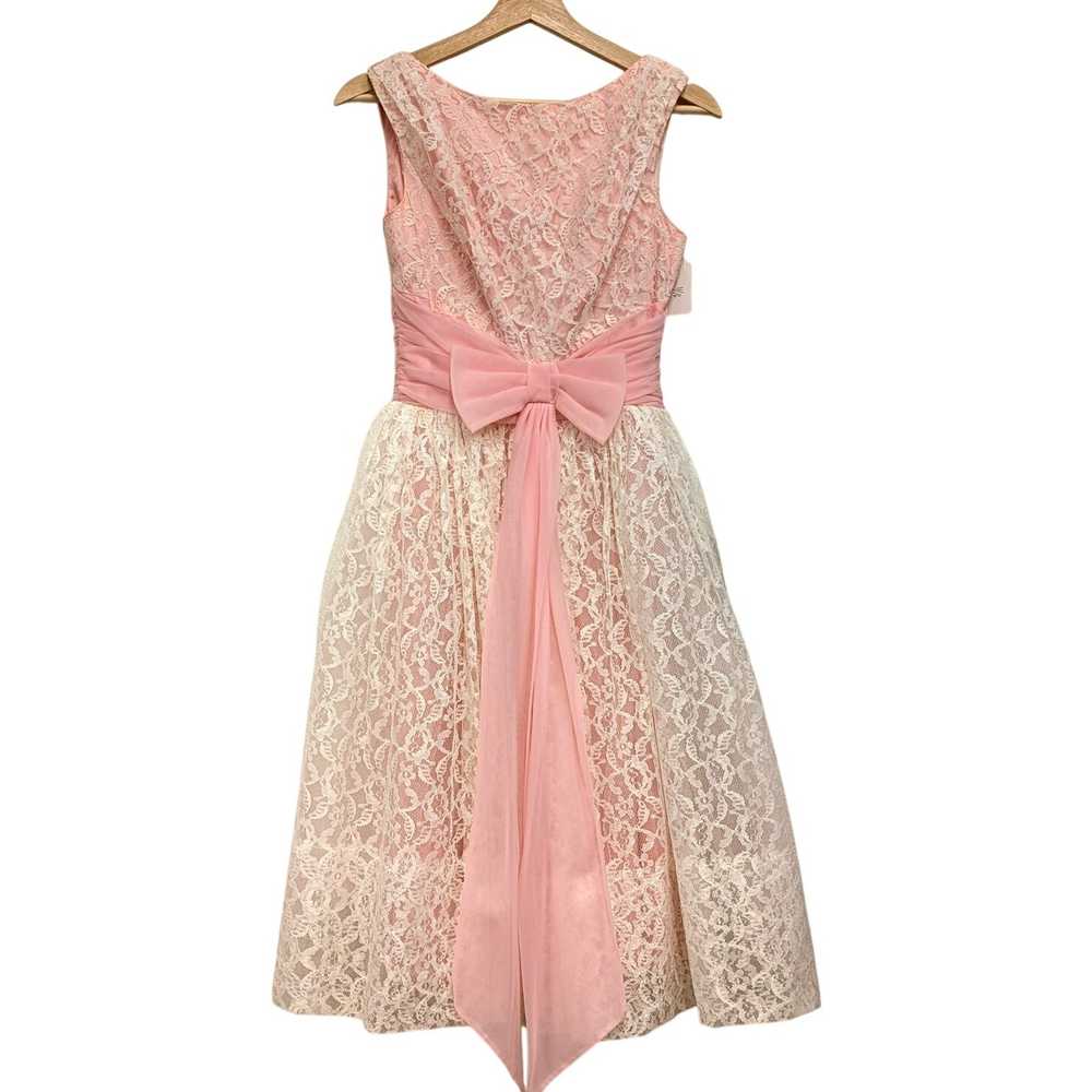 1980s Pink Midi Lace Dress - image 1