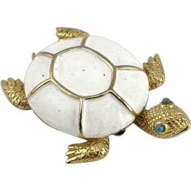 Vintage white turtle enamel brooch pin