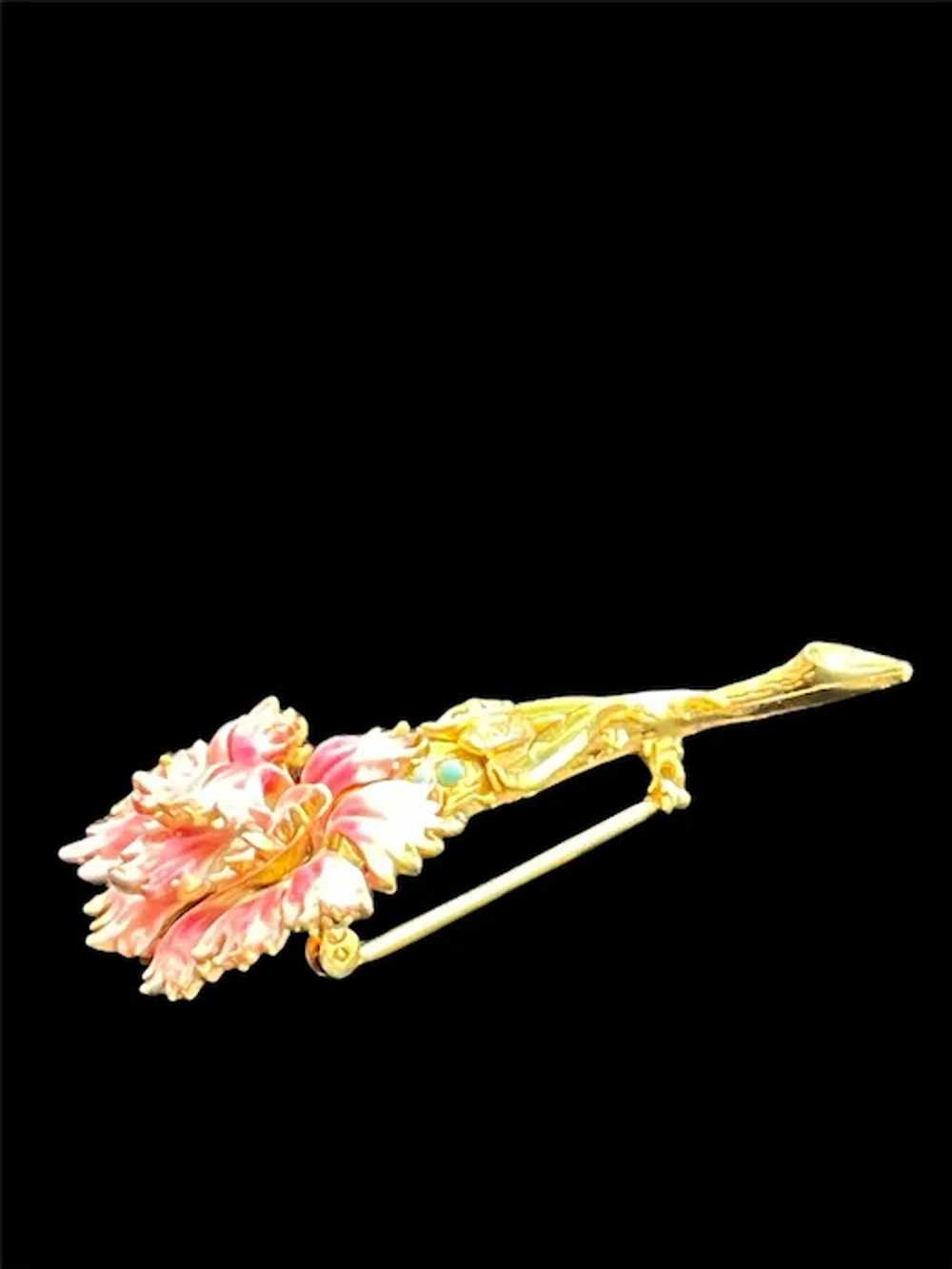 Pink Enameled Carnation Brooch Signed Coro - image 4