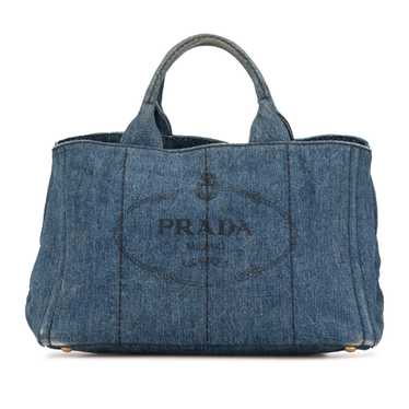 Blue Prada Denim Canapa Logo Satchel