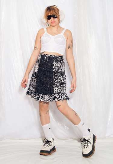 Vintage Skirt Y2K Frilly Monochrome Printed Cotton