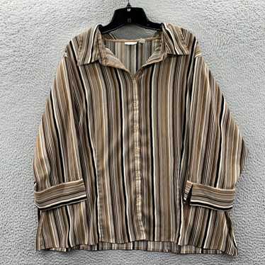 Apt. 9 Womens Striped Brown White 2X Button Up Bl… - image 1