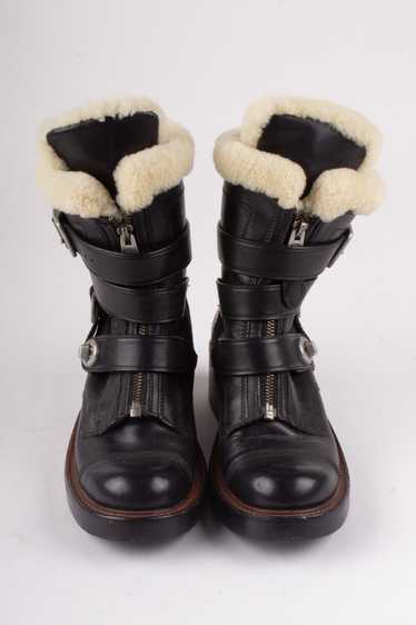 Coach Black Leather + Shearling Buckle Boot