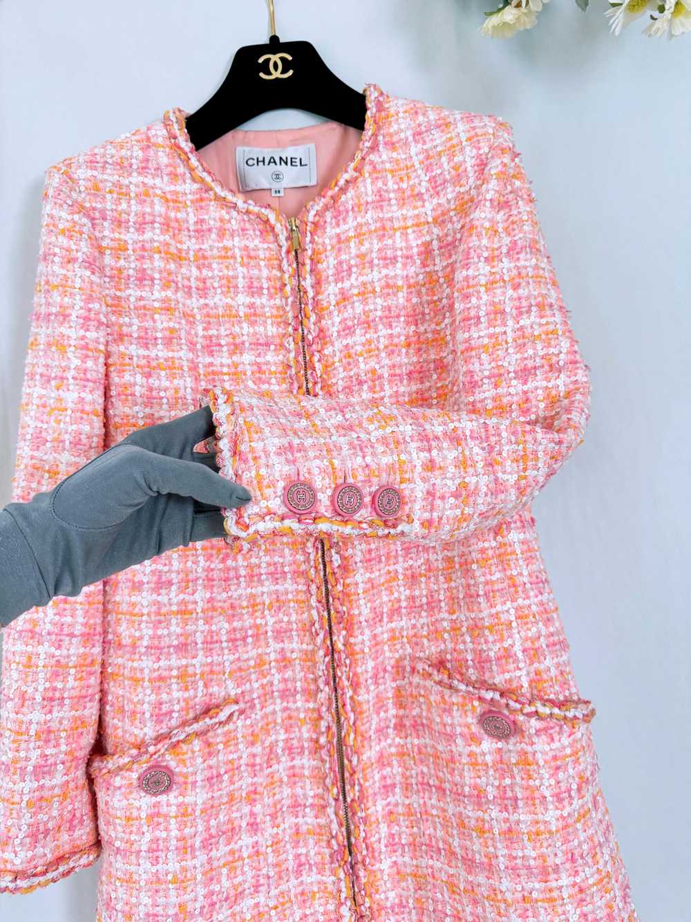 Product Details Chanel Coral Pink Longline Tweed … - image 3