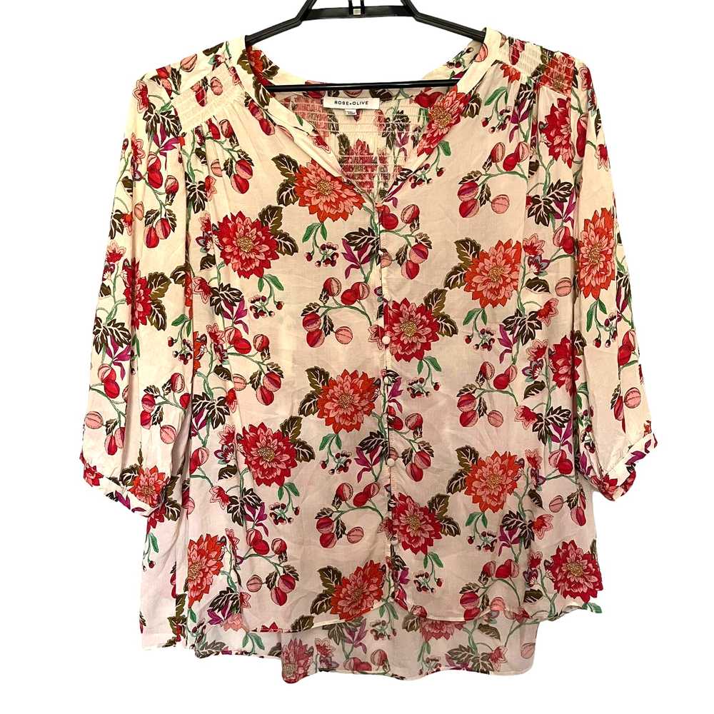 ROSE & OLIVE Floral Popover Womens Top Sz 1X Smoc… - image 1