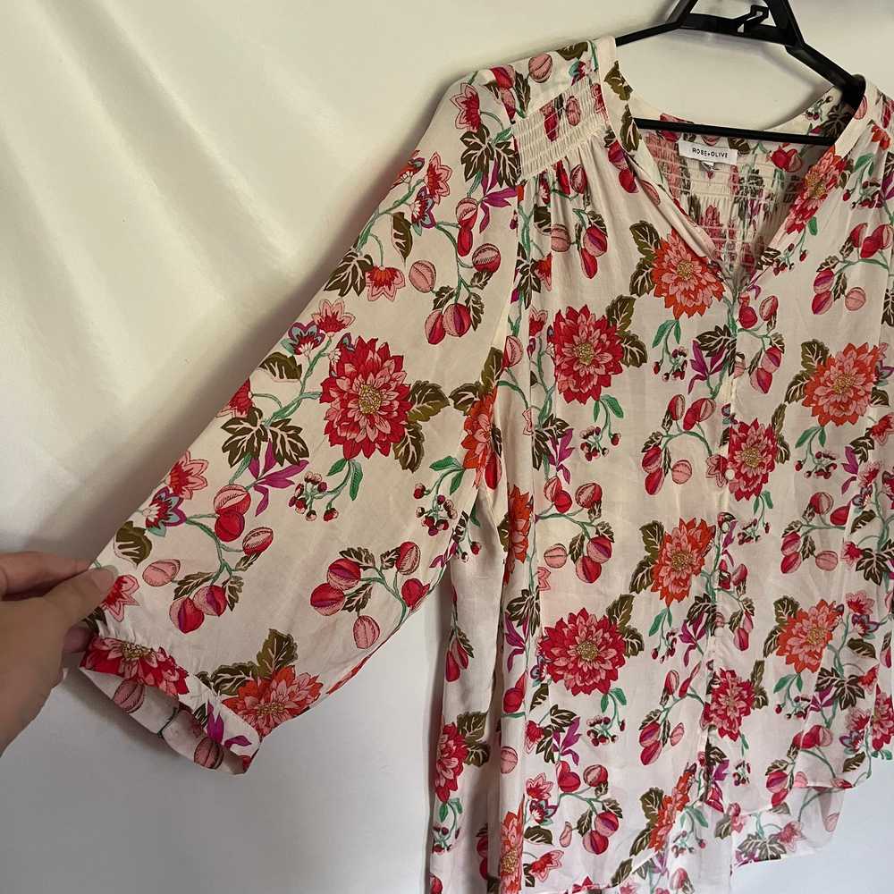 ROSE & OLIVE Floral Popover Womens Top Sz 1X Smoc… - image 4