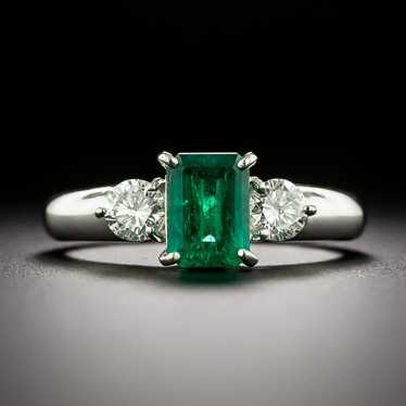 Estate .83 Carat Emerald And Diamond Three-Stone R