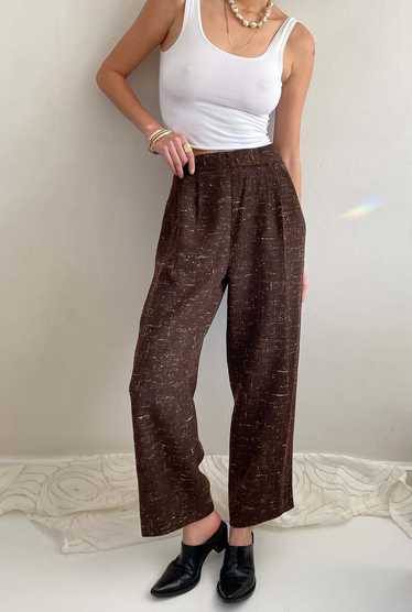 Vintage 90s Tweed Wide Leg Pleated Pants - Brown