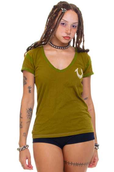 Vintage Y2K Olive True Religion Top - S