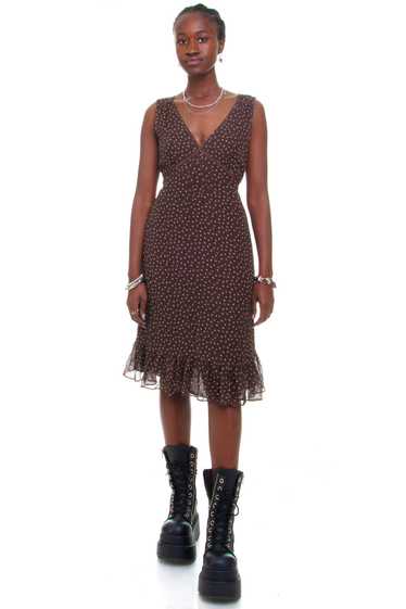 Vintage Y2K Brown Polka Dot Tank Dress - S/M