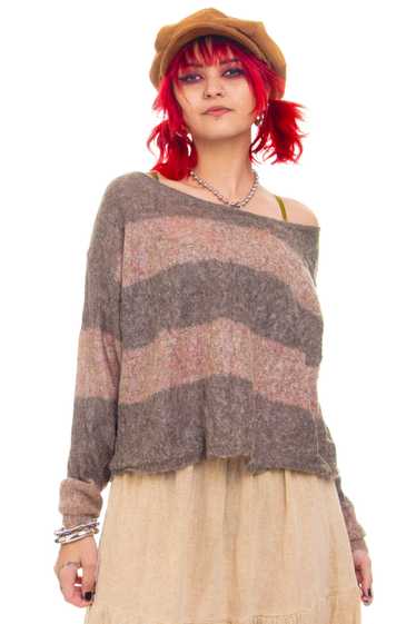 Vintage Y2K Brown Stripe Mohair Sweater - OSFM