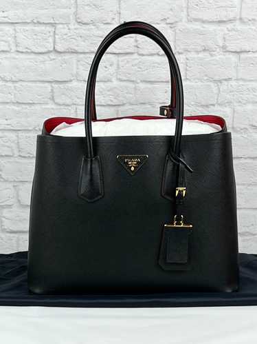 Prada Medium Saffiano Leather Double Bag, Black/Fi