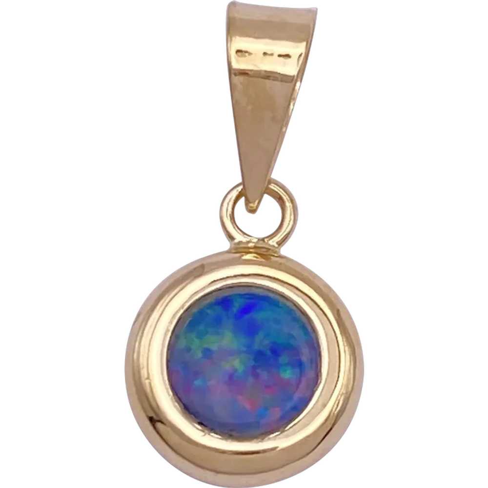 Petite Black Opal Pendant 14K Gold Classic Bezel … - image 1