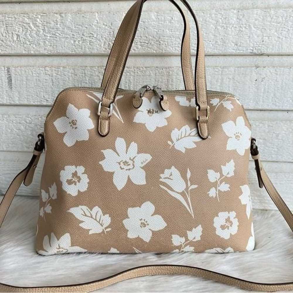 RALPH LAUREN Floral Neutral Leather Dome Satchel … - image 1