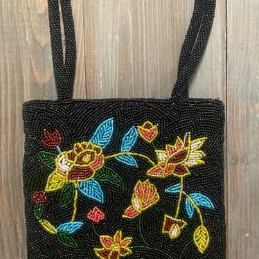 Vintage Beaded Floral Evening Purse Bag Handbag  … - image 1