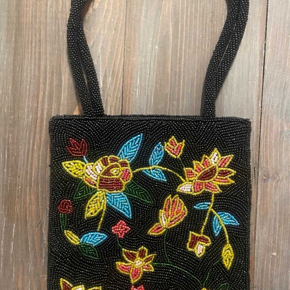 Vintage Beaded Floral Evening Purse Bag Handbag  … - image 2