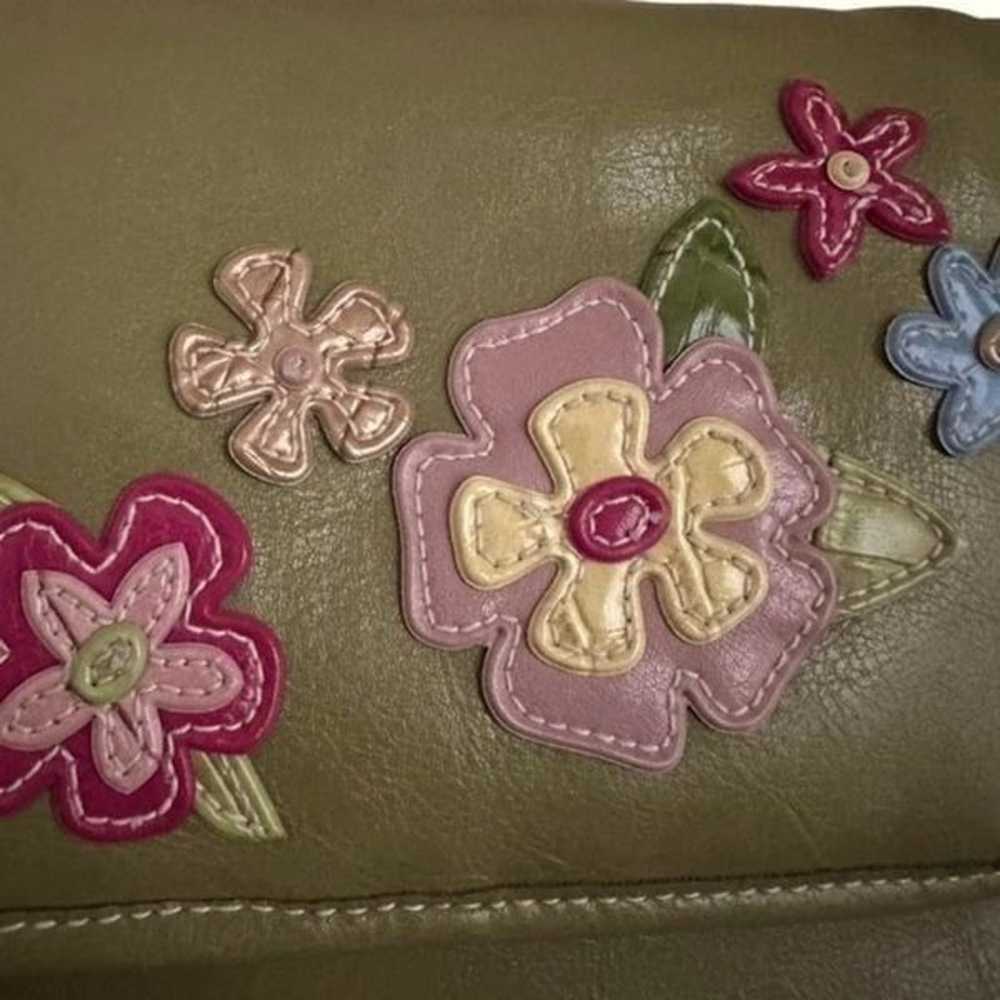 Bohemian Green Leather Tri-Fold Travel Bag Floral… - image 5