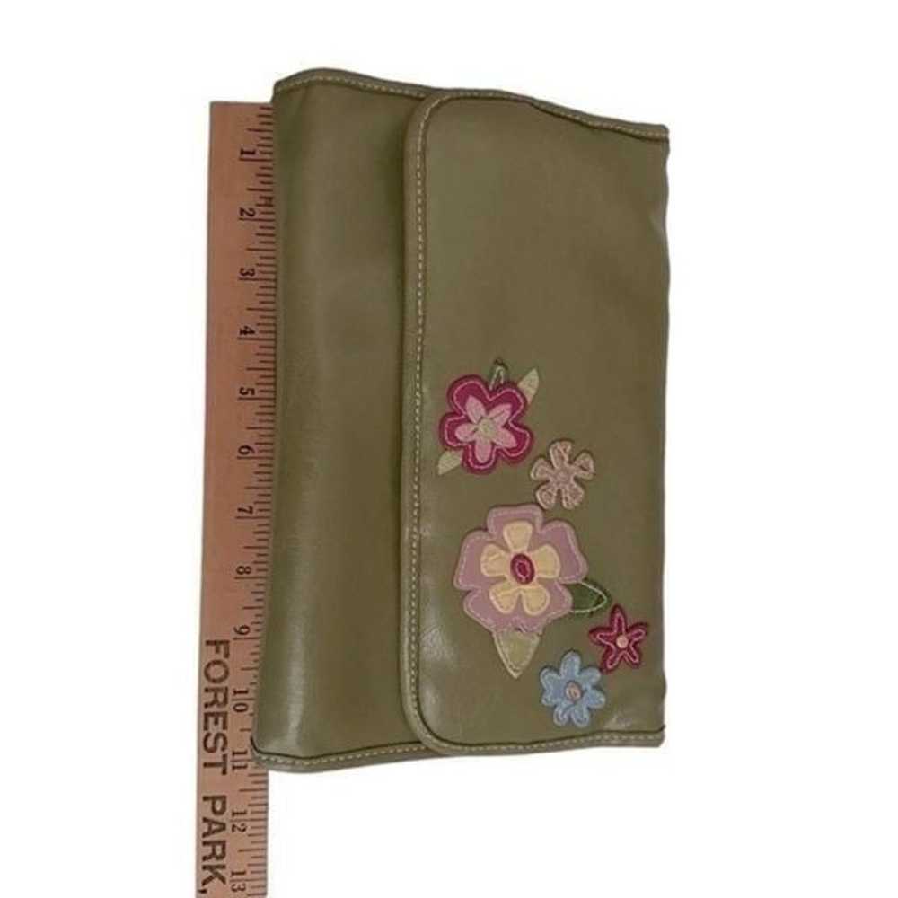 Bohemian Green Leather Tri-Fold Travel Bag Floral… - image 8