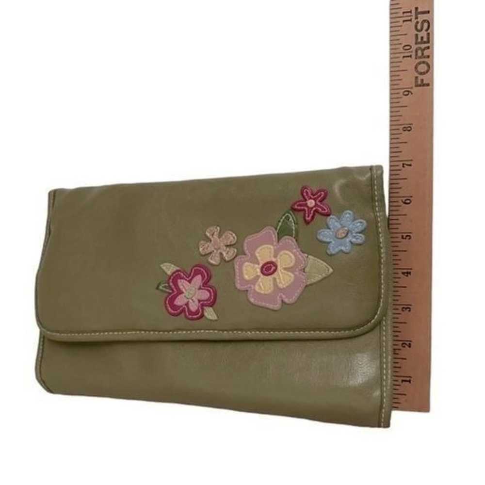 Bohemian Green Leather Tri-Fold Travel Bag Floral… - image 9