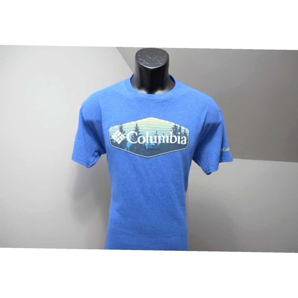 Vintage Columbia Blue Graphic Fishing Short Sleev… - image 1