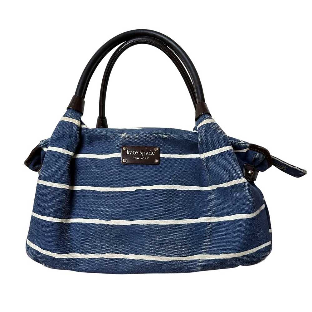 Kate Spade Striped Canvas Satchel Tote Handbag - … - image 1