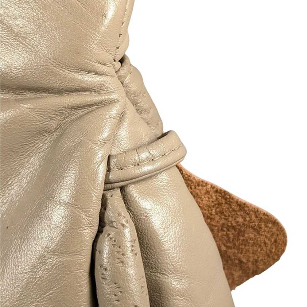 VTG 80s Taupe Leather Clutch Shell Buckle Scrunch… - image 9