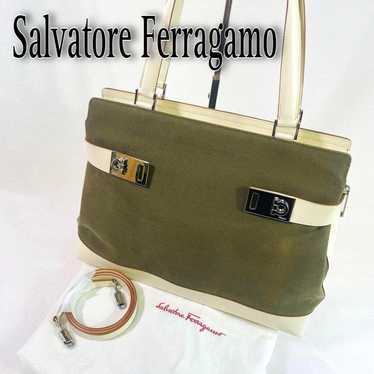 Salvatore Ferragamo handbag Gancini Khaki 2way