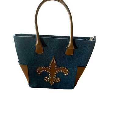 Handmade Denim Tote Bag With Faux Leather Accents… - image 1