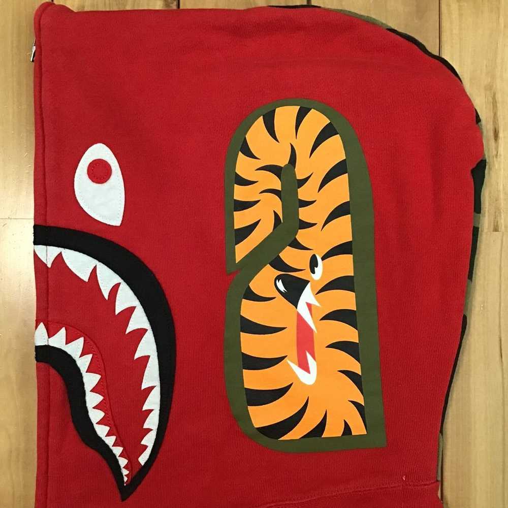 Bape Shark full zip hoodie red × woodland camo BA… - image 4