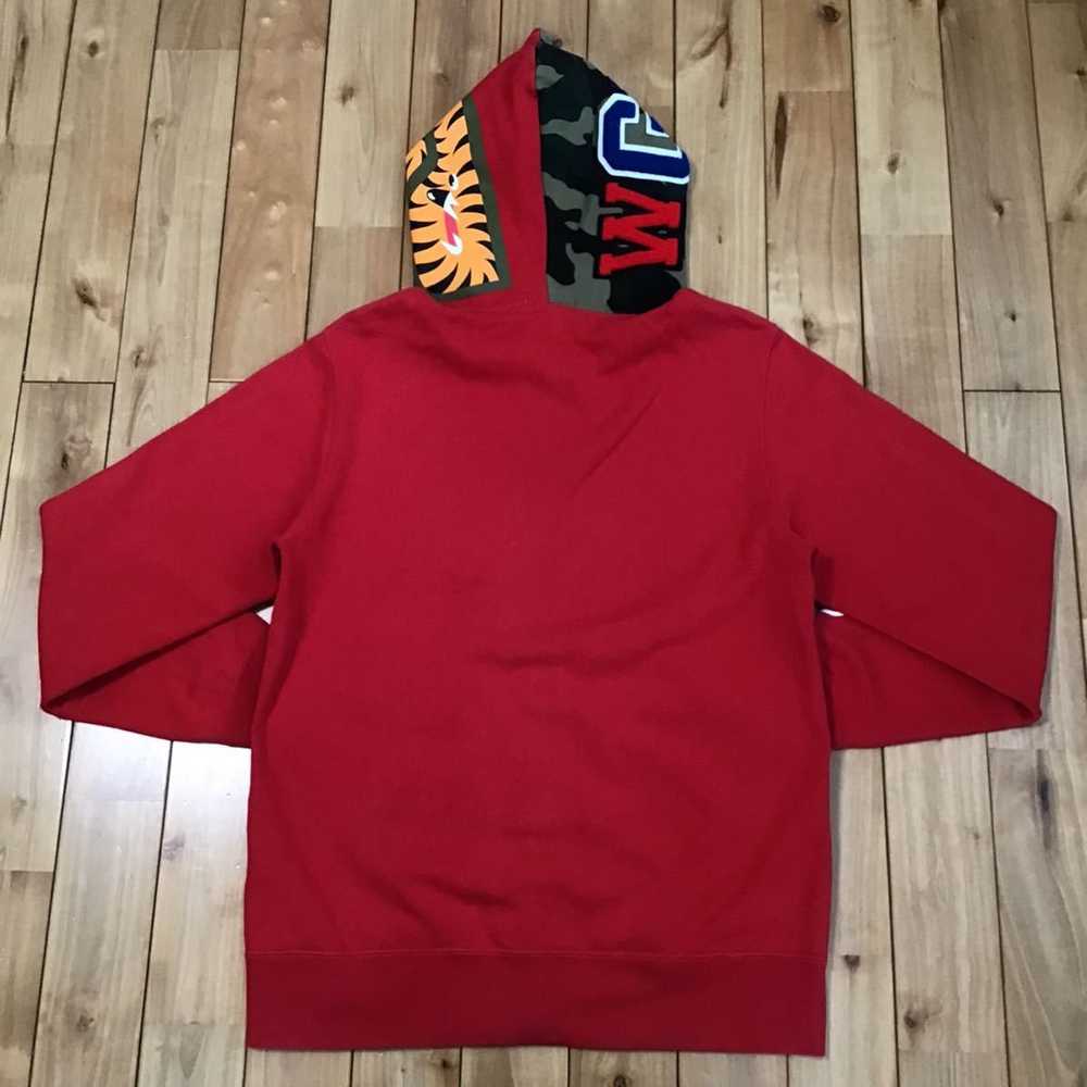 Bape Shark full zip hoodie red × woodland camo BA… - image 5