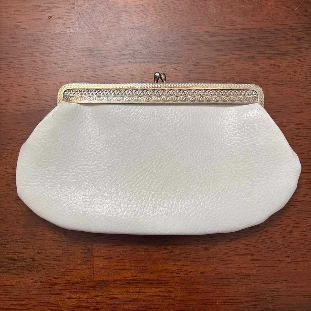 Vintage Off White Clutch Purse with Gold Tone Orn… - image 1