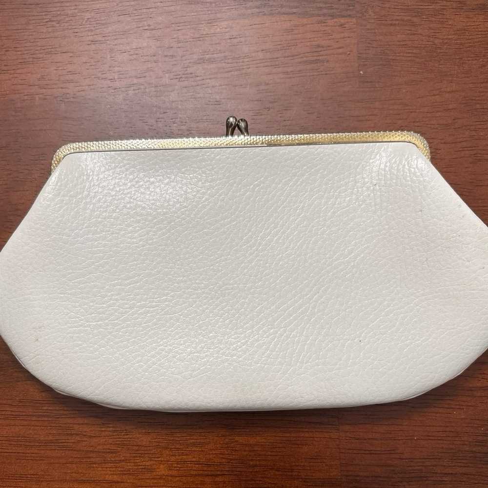 Vintage Off White Clutch Purse with Gold Tone Orn… - image 2