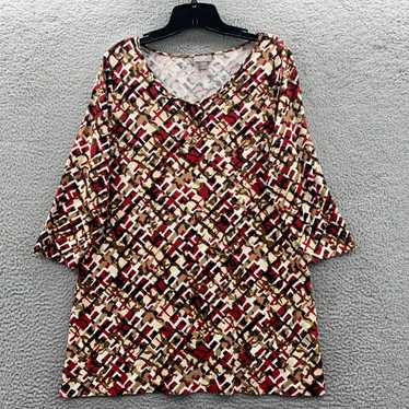 Vintage Womens Petite Medium White Brown Red 3/4 … - image 1