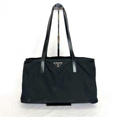 Prada Triangle Logo Shoulder Tote Bag Black