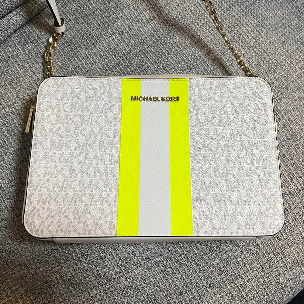 Michael Kors Large Top Zip Crossbody White Neon Y… - image 2