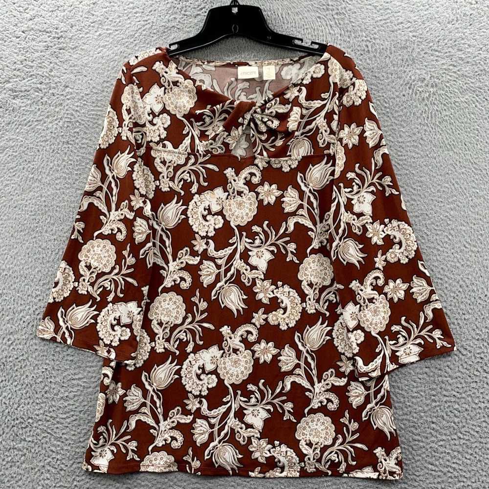 Vintage Women's Chic Floral Blouse in Brown Beige… - image 1