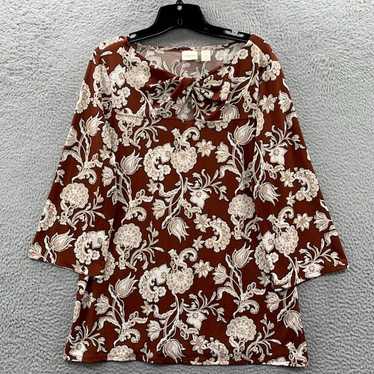 Vintage Women's Chic Floral Blouse in Brown Beige… - image 1