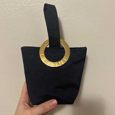 Celine Mini Pouch Bag Navy Nylon with Gold Hardwar