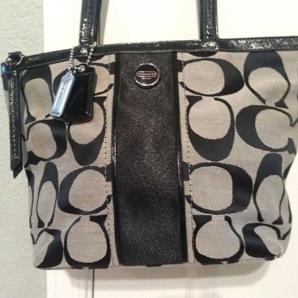 Coach Signature Black Canvas Stripe Tote Shoulder… - image 2