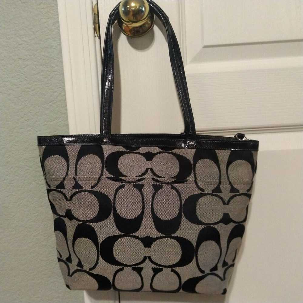 Coach Signature Black Canvas Stripe Tote Shoulder… - image 3