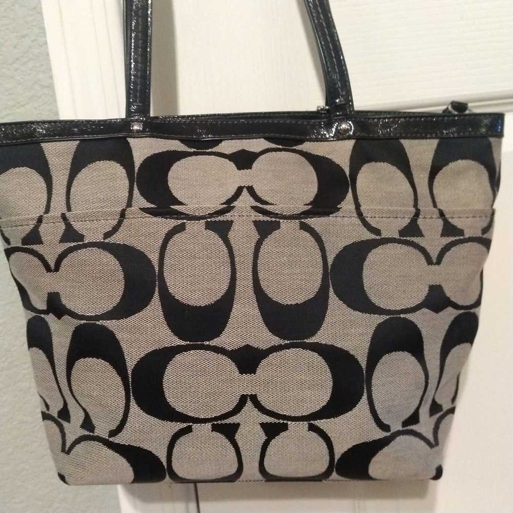 Coach Signature Black Canvas Stripe Tote Shoulder… - image 4