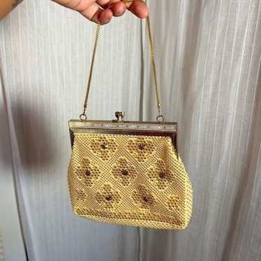 Vintage Gold Beaded Mini Cloth Bag - image 1