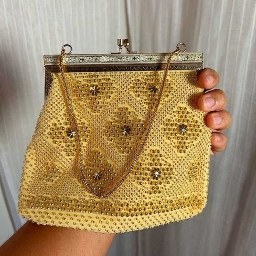 Vintage Gold Beaded Mini Cloth Bag - image 2